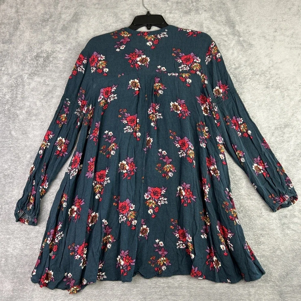 Free People Dress Women's Small Retro Floral Teal Swing Tunic Cottage Western‎